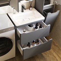 Style Line Тумба с раковиной Марелла 60 Люкс Plus антискрейтч подвесная серая матовая – фотография-2